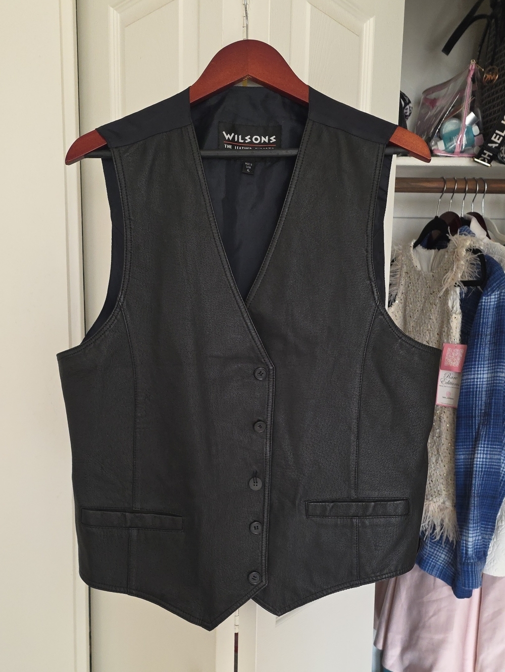 Wilson Black Leather Vest - Women's Button Front